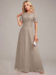 A-Line Round Neck Sequin Mother of Bride Dress With Appliques