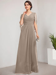 A-line V-Neck Floor-Length Chiffon Mother of the Bride Dress With Pleated