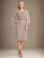 Sheath/Column V-Neck Knee-Length Lace Chiffon Mother of the Bride Dress With Sequins