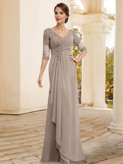 Sheath/Column V-Neck Chiffon Mother Of The Bride Dresses With Appliques Lace