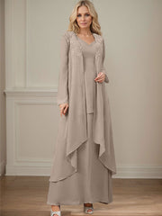 Elegant V-Neck Long Sleeves Floor-Length Mother Of The Bride Dresses WithWrap
