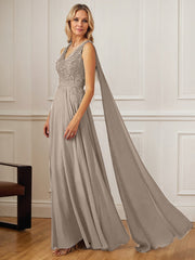 A-Line V-Neck Floor-Length Chiffon Mother of the Bride Dress