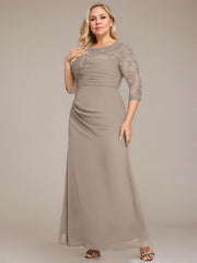 A-line Scoop Floor-Length Chiffon Lace Mother of the Bride Dress With Sequins Beading Pleated