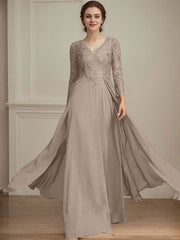 A-line V-Neck Floor-Length Lace Chiffon Mother of the Bride Dress With Sequins