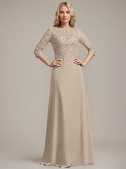 A-line Scoop Floor-Length Lace Chiffon Mother of the Bride Dress