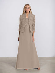 Sheath/Column Square Neck Floor-Length Chiffon Mother of the Bride Dress