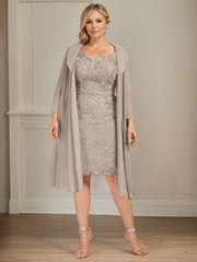 Sheath/Column V-Neck Knee-Length Lace Chiffon Mother of the Bride Dress