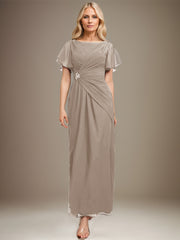 A-line Scoop Ankle-Length Chiffon Mother of the Bride Dress With Beading Pleated