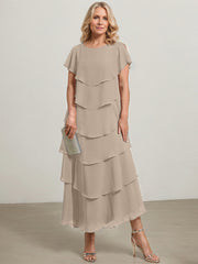 A-line Scoop Asymmetrical Chiffon Mother of the Bride Dress With Ruffle