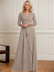 A-line V-Neck Floor-Length Chiffon Mother of the Bride Dress With Pleated Beading