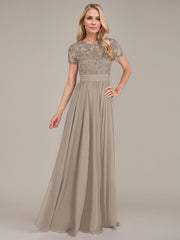 A-Line Scoop Floor-Length Chiffon Mother of the Bride Dress