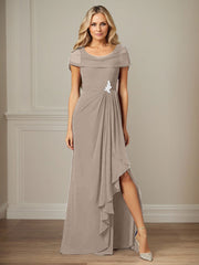 Dark Navy A-Line Side Slit Chiffon Dress Mother of the Bride Dress