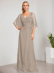 A-line V-Neck Floor-Length Lace Chiffon Mother of the Bride Dress With Sequins Beading