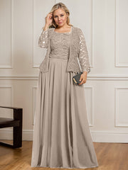 A-line Square Floor-Length Lace Chiffon Mother of the Bride Dress With Sequins