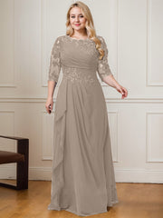 A-line Scoop Floor-Length Lace Chiffon Mother of the Bride Dress With Cascading Ruffles Sequins
