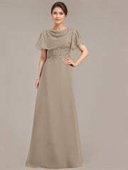 A-line Scoop Floor-Length Chiffon Mother of the Bride Dress With Sequins Appliques Lace