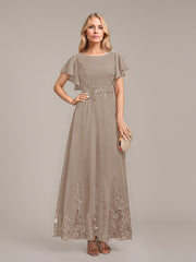 A-line Scoop Ankle-Length Lace Chiffon Mother of the Bride Dress With Sequins