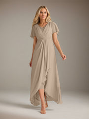 A-Line V-Neck Asymmetrical Chiffon Mother of the Bride Dress