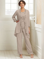 Elegant Appliques 3 Pieces Chiffon Mother of The Bride Jumpsuit with Wrap