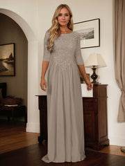 A-Line Scoop Floor-Length Chiffon Mother of the Bride Dress