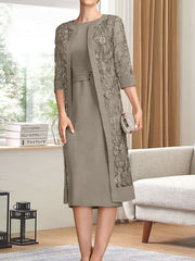 Sheath/Column Scoop Knee-Length Chiffon Mother of the Bride Dress With Pleated Sequins