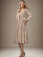 A-line V-Neck Knee-Length Chiffon Lace Mother of the Bride Dress With Beading Sequins