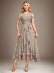 Asymmetrical Sequin Mother of Bride Dress with Appliques
