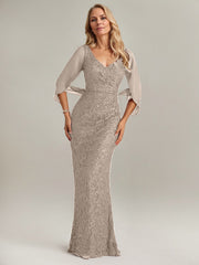 Mermaid V-Neck Floor-Length Chiffon Mother of the Bride Dress
