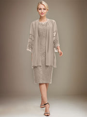 Sheath/Column Scoop Knee-Length Lace Mother of the Bride Dress With Sequins Beading
