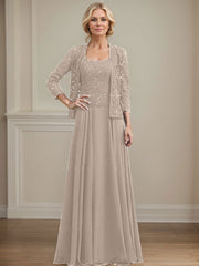 A-Line Square Neckline Chiffon Mother Of The Bride Dresses With Lace