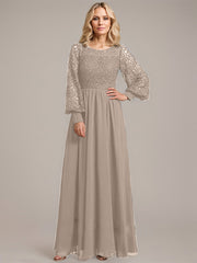 A-line Scoop Illusion Floor-Length Lace Chiffon Mother of the Bride Dress