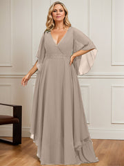 A-line V-Neck Floor-Length Chiffon Mother of the Bride Dress With Sequins Appliques Lace Beading