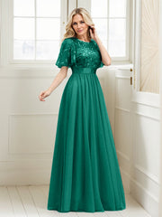 A-Line Short Sleeve Embroidery Mother Of The Bride Dress