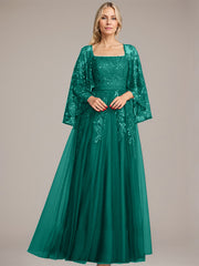A-line Square Floor-Length Tulle Lace Sequin Mother of the Bride Dress