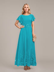 A-line Scoop Ankle-Length Lace Chiffon Mother of the Bride Dress With Sequins