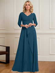A-line V-Neck Floor-Length Chiffon Mother of the Bride Dress With Pleated Beading