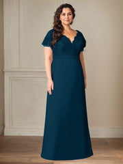 A-Line V-Neck Lace Chiffon Mother of the Bride Dress