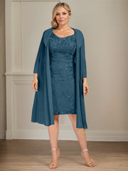 Sheath/Column V-Neck Knee-Length Lace Chiffon Mother of the Bride Dress
