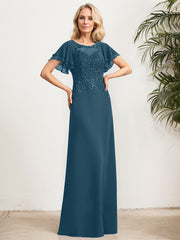 A-line Scoop Illusion Floor-Length Lace Chiffon Mother of the Bride Dress With Sequins
