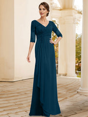 Sheath/Column V-Neck Chiffon Mother Of The Bride Dresses With Appliques Lace