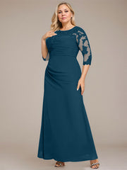 A-line Scoop Floor-Length Chiffon Lace Mother of the Bride Dress With Sequins Beading Pleated