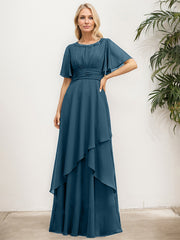 A-line Scoop Floor-Length Chiffon Mother of the Bride Dress With Pleated Sequins Beading