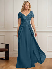 A-line V-Neck Floor-Length Chiffon Lace Mother of the Bride Dress