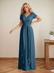 Elegant A-Line Chiffon V-neck Mother of the Brides Dresses Lace Top MOB Dresses