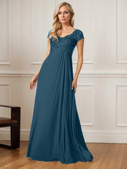 A-Line V-Neck Floor-Length Chiffon Mother of the Bride Dress