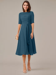 A-Line Boat-neck Pleated Chiffon Mother of the Bride Dress