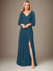 A-Line V-Neck Floor-Length Chiffon Mother of the Bride Dress