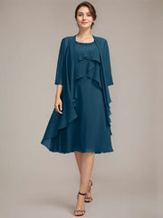 A-line Scoop Knee-Length Chiffon Mother of the Bride Dress With Beading