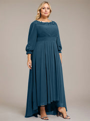 A-line Scoop Asymmetrical Chiffon Mother of the Bride Dress With Pleated Appliques Lace