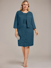 Sheath/Column Scoop Knee-Length Chiffon Lace Mother of the Bride Dress With Beading